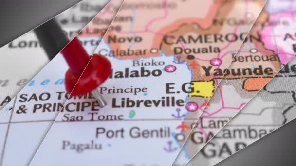 Elegancka Animacja Slajdów Libreville Push Pin Pointing Geographic Area World — Wideo stockowe