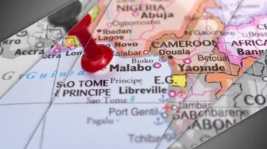 Dünya Haritası Üzerine Malabo Push Pin Noktalama Alanının Zarif Kaydırma Animasyonu
