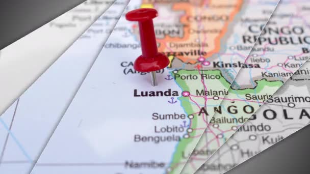 Une Élégante Diapositive Animation Luanda Push Pin Pointant Zone Géographique — Video
