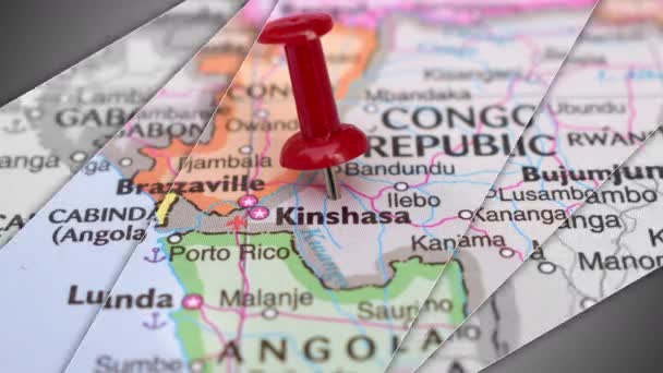 Una Elegante Animación Diapositivas Kinshasa Push Pin Señalando Área Geográfica — Vídeo de stock