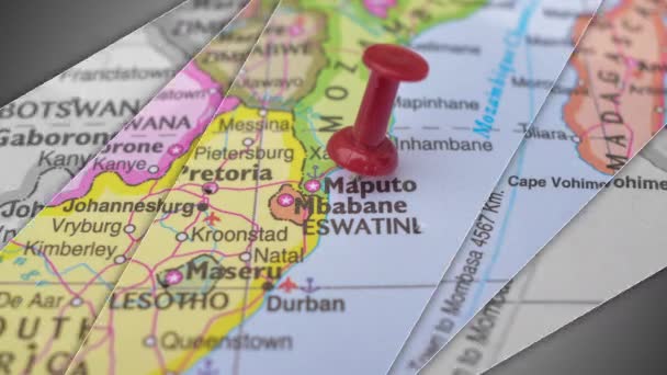 Una Elegante Animación Diapositivas Maputo Push Pin Señalando Área Geográfica — Vídeo de stock