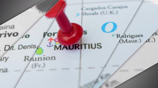 Uma Animação Elegante Corrediça Mauritius Push Pin Que Aponta Área — Vídeo de Stock