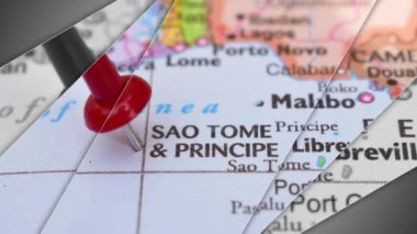 Sao Tome ve Principe Push Pin Pin Coğrafi Alanının Dünya Haritası Stok Videosu Üzerine Zarif Kaydırma Animasyonu