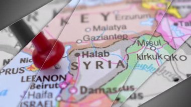Dünya Haritası Stok Videosu Üzerine Suriye İtme İğnesi Coğrafi Alanının Zarif Kaydırma Animasyonu