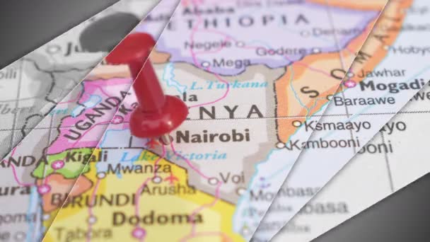 Elegant Slide Animation Nairobi Push Pin Pointing Geographic Área World — Vídeo de stock