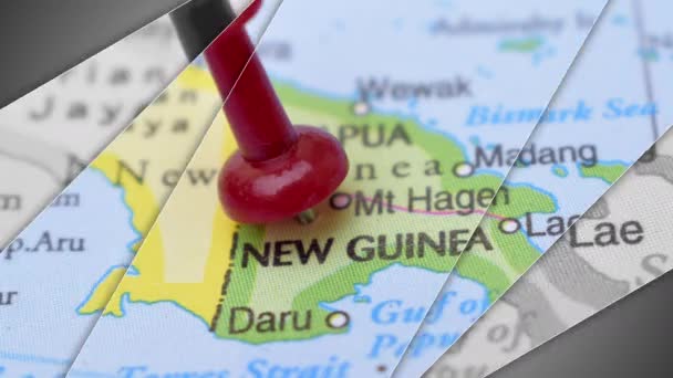 Elegant Slide Animation Nya Guinea Push Pin Peka Geografiskt Område — Stockvideo