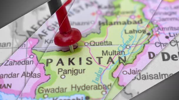 Elegante Slide Animação Paquistão Push Pin Apontando Área Geográfica Mapa — Vídeo de Stock