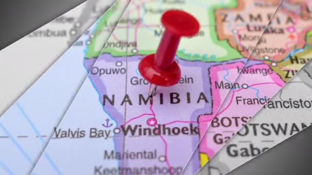 Elegante Animazione Diapositiva Della Namibia Push Pin Pointing Area Geografica — Video Stock