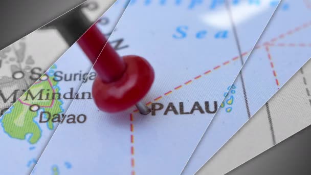 Μια Κομψή Κίνηση Διαφανειών Του Palau Push Pin Δείχνοντας Γεωγραφική — Αρχείο Βίντεο
