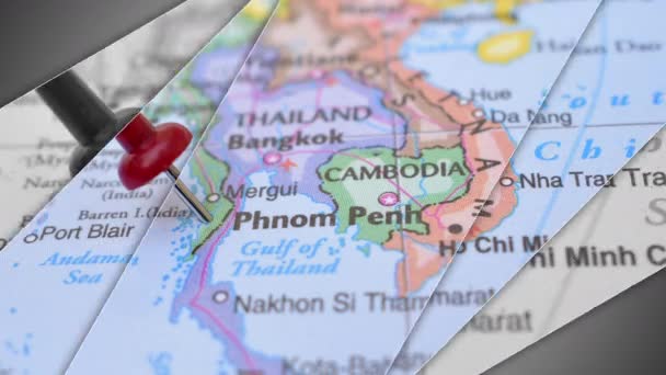 Elegant Slide Animation Phnom Penh Push Pin Pointing Geographic Área — Vídeo de stock