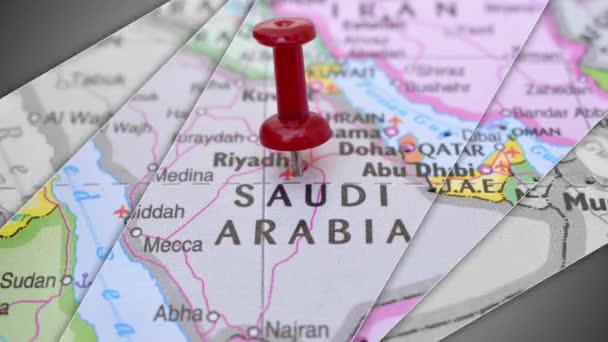 Une Élégante Diapositive Animation Arabie Saoudite Push Pin Pointing Geographic — Video