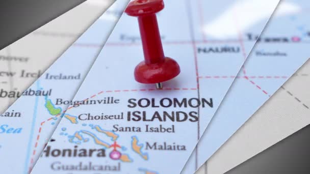 Uma Elegante Animação Slides Das Ilhas Salomão Empurrar Pin Apontando — Vídeo de Stock