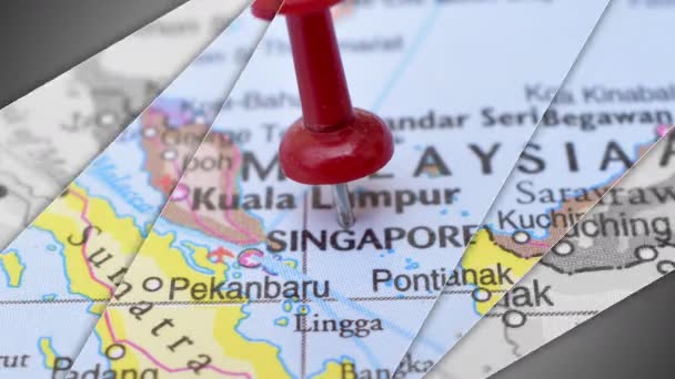 Elegancka Animacja Slajdów Singapuru Push Pin Pointing Geographic Area World — Wideo stockowe