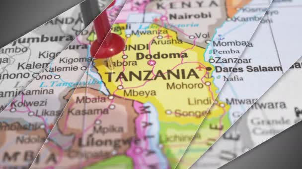 Elegancka Animacja Slajdów Tanzanii Push Pin Pointing Geographic Area World — Wideo stockowe