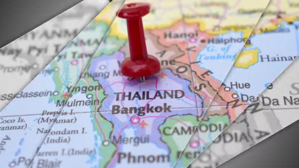 Elegant Slide Animation Thailand Push Pin Pointing Geographic Área World — Vídeo de stock