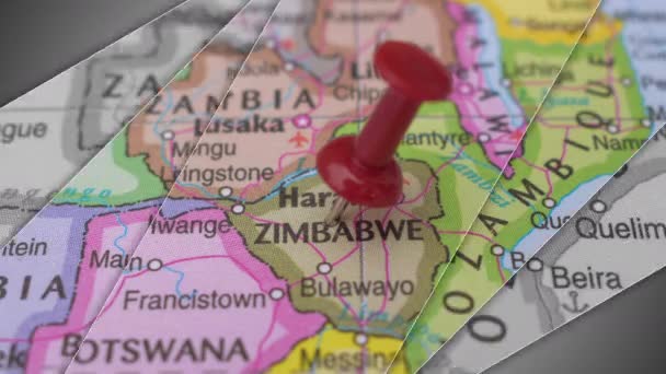 Elegant Bildspel Animation Zimbabwe Push Pin Peka Geografiskt Område Världskartan — Stockvideo