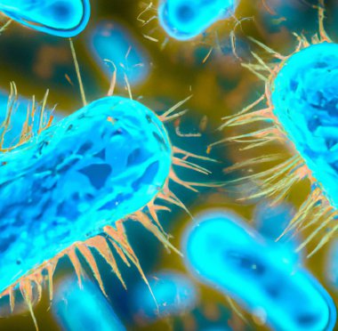 Macro close up shot of bacteria and virus cells cyan