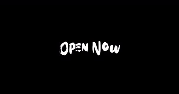 Open Now Grunge Transition Effect Typography Κείμενο Animation Μαύρο Φόντο — Αρχείο Βίντεο