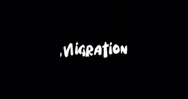 Migratie Effect Van Grunge Transitie Typografie Tekst Animatie Zwarte Achtergrond — Stockvideo