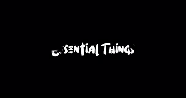 Essential Things Effekt Grunge Overgang Typografi Tekst Animasjon Svart Bakgrunn – stockvideo