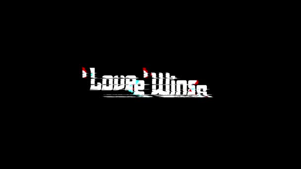 Love Wins Digital Glitch Text Effect Black Background Love Quote — Stock Video