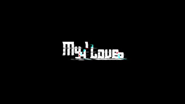Love Digital Glitch Text Effect Black Background Love — стоковое видео