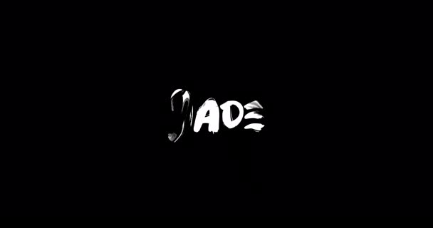 デジタルグラウンジ遷移におけるジェイド女性の名前 ブラックバックグラウンドでのボールドテキストタイポグラフィアニメーションの効果 — ストック動画
