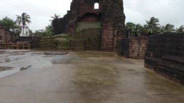 Damaged Granite Brick Wall Tower Of Ancient Ruined Fort