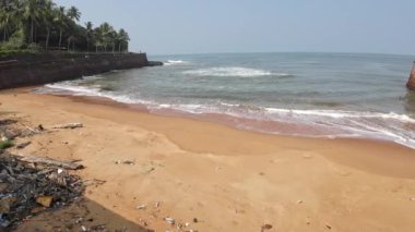 Sararmış kumsal manzarasının üstünde Dalgalar ve deniz kıyısı