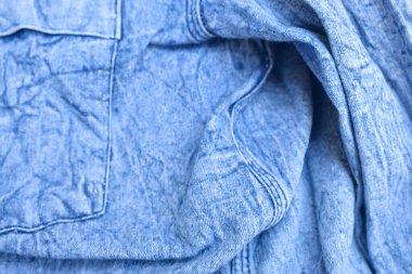 Katlanmış Mavi Denim Gömlek Kumaş Doku Kapat Arkaplanı 