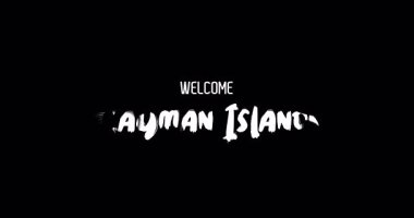 Cayman Adaları Ülke Adaları 'na Hoşgeldiniz Siyah Arkaplan Üzerine Grunge Geçişi' nin Cesur Metin Animasyon Efekti