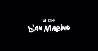 Hoş geldin San Marino. Ülke Adı Siyah Arkaplanda Grunge Geçişinin Cesur Metin Tipografi Animasyon Efekti