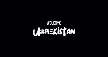 Özbekistan Ülke Adı Siyah Arkaplan Üzerindeki Grunge Geçiş Efektinin Cesur Metin Animasyon Efektiyle Hoşgeldiniz