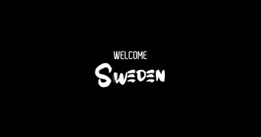 Hoşgeldiniz İsveç Ülke Adı Cesur Metin Tipografi Grunge Geçişi Animasyon Efekti Siyah Arkaplan