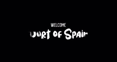 İspanya 'nın Başkent İsminin Cesur Metin Animasyon Efektiyle Siyah Arkaplan Üzerine Grunge Geçişi' ne Hoşgeldiniz