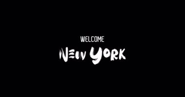 Hoşgeldiniz New York Capital City Name in Kalın Metin Tipografi Animasyon Efekti Grunge Geçişi Siyah Arkaplan