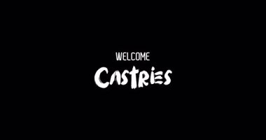Hoş geldin Castries. Kalın Metinde Büyük Şehir Adı Grunge Geçişi 'nin Kara Arkaplan Animasyon Efekti