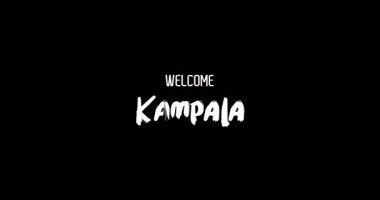 Kampala Capital City Name in Kalın Metin Tipografi Animasyon Efekti: Grunge Geçişi Siyah Arkaplan
