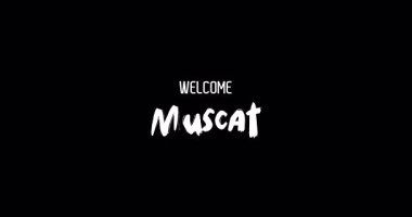 Hoş geldin Muscat. Kalın Metinde Büyük Şehir Adı Grunge Geçişi 'nin Kara Arkaplan Animasyon Efekti