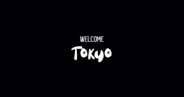 Hoş geldin Tokyo. Kalın Metinde Büyük Şehir Adı Grunge Geçişi 'nin Kara Arkaplan Animasyon Efekti