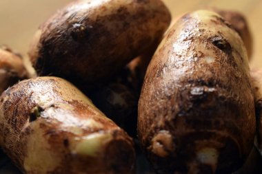 Tahta Masa Kapalı Görüntü Üzerine Taro Kök Sebze Grubu