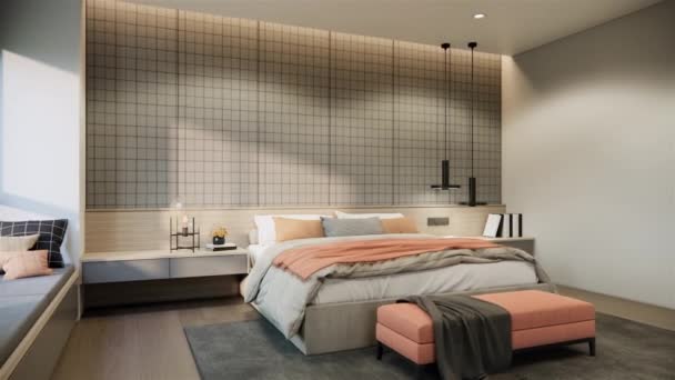 Video Modern Yatak Odası Tasarım Dekorasyon Bej Gri Renkli Duvar — Stok video