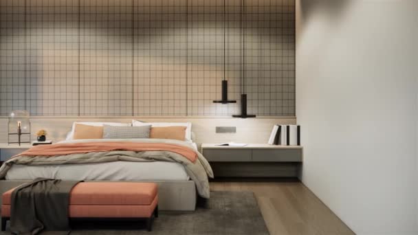 Rendering Animation Modern Mockup Bedroom Apartment Interior Design Decoration Video — Stock Video