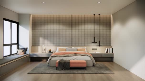 Moderno Appartamento Mockup Camera Letto Interior Design Decorazione Colore Beige — Video Stock