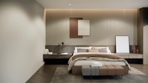 Video Modern Yatak Odası Tasarım Dekorasyon Odası Model Daire Otel — Stok video
