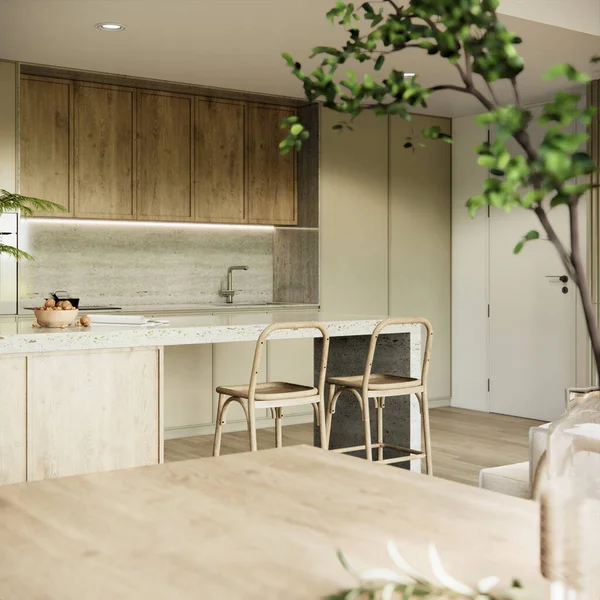 Rendering Interieur Moderne Eetkamer Keuken Teller — Stockfoto