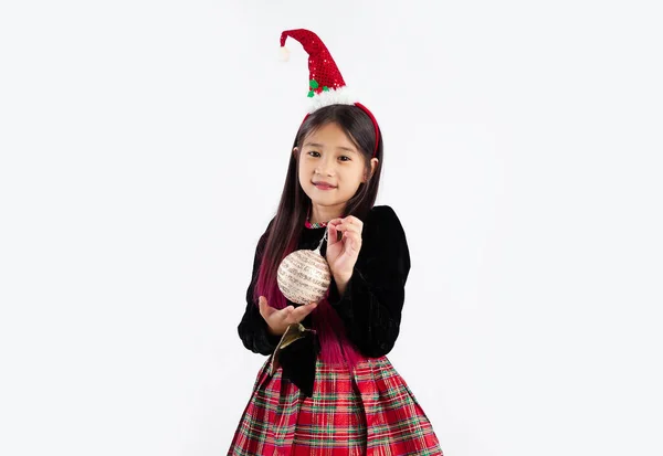 Vrolijk Kerstfeest Schattig Aziatisch Kind Meisje Lang Haar Stijl Kerst — Stockfoto