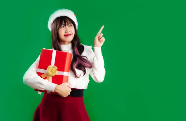 Jeune Femme Asiatique Rouge Blanc Costume Thème Noël Couleur Portant — Photo