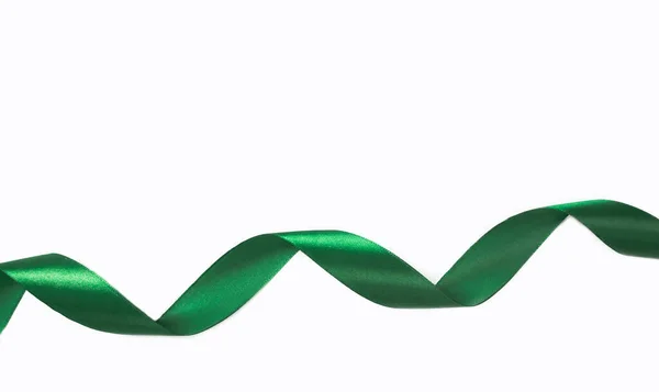 Green Curly Ribbon Isolated White Color Background — Stock Photo, Image