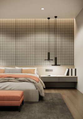 3d rendering mockup modern bedroom interior design and decoration apartment.	